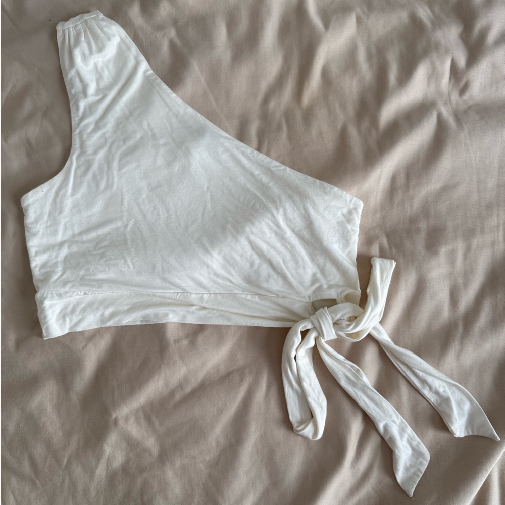 White One-Shoulder Tie Crop Top